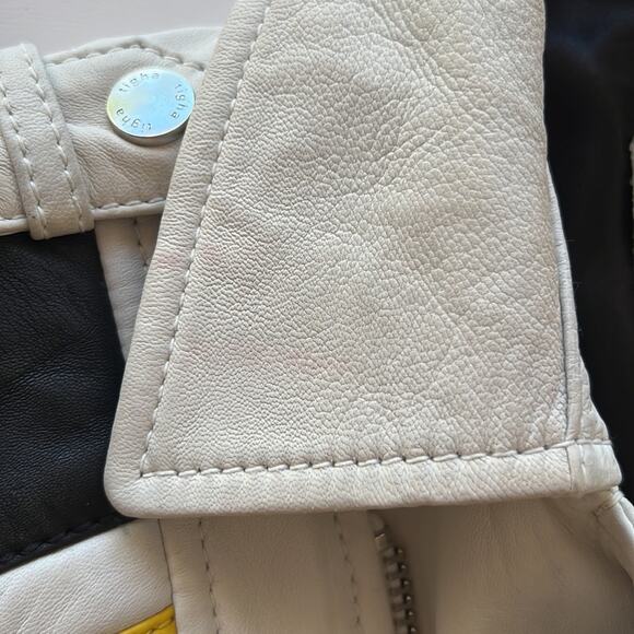 Tigha Leather Biker Jacket in White Yellow Black - Picture 15 of 16